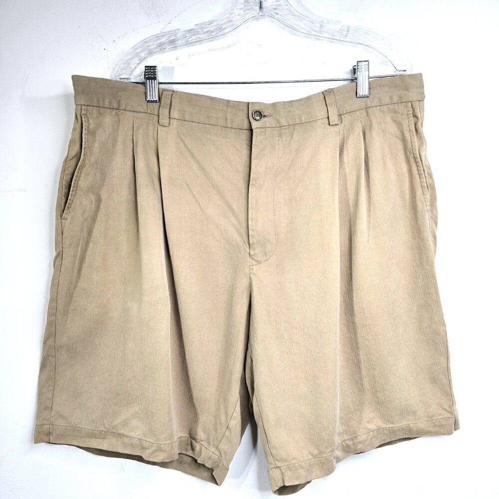Tommy Bahama Silk Bamboo Rayon Pleated Front Khaki Brown Shorts 40x9